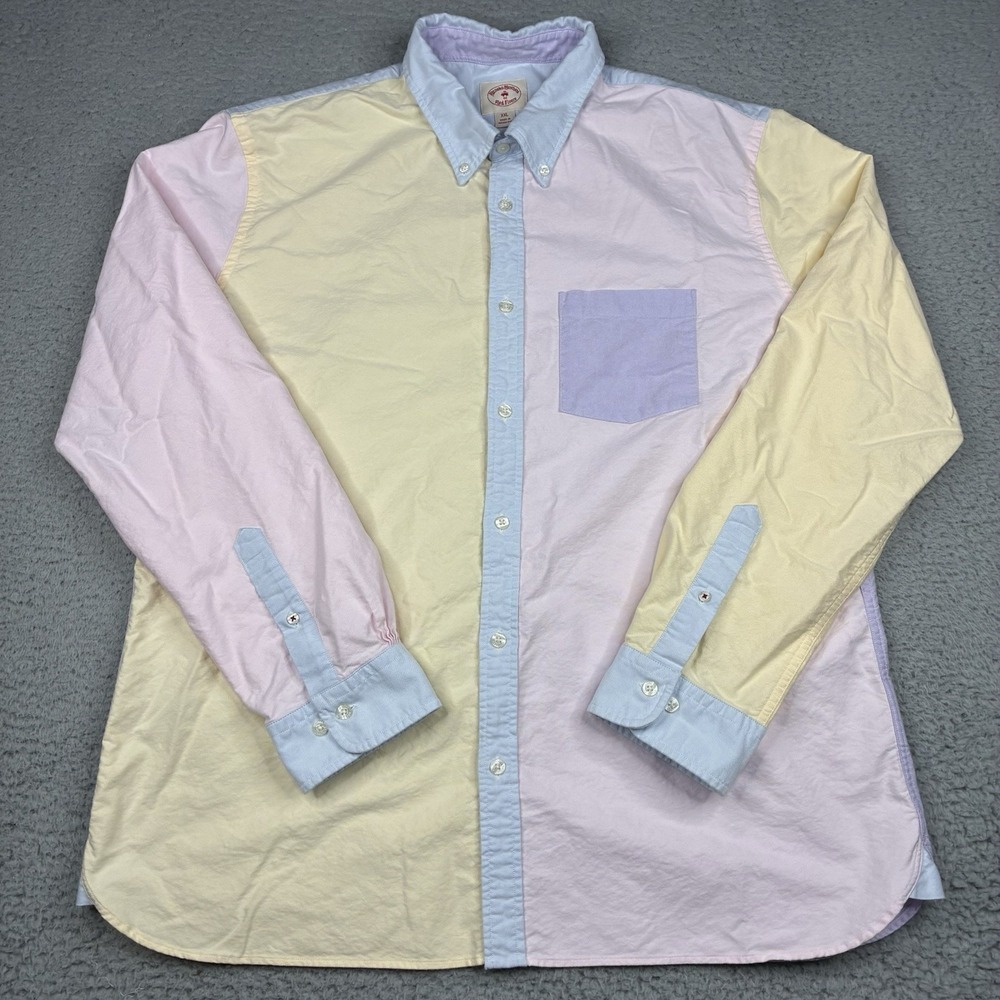 Brooks Brothers Fun Shirt Men's XXL Pastel Color Block Oxford Button Down